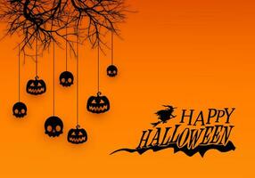 contento Halloween sfondo vettore illustrazione. Halloween sospeso zucche su raccapricciante albero brunch.