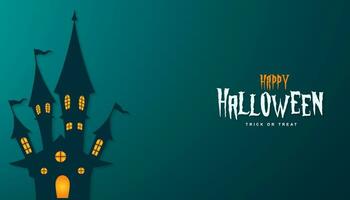 contento Halloween bandiera illustrazione con Halloween frequentato Casa e Halloween testo vettore
