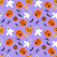 Halloween senza soluzione di continuità modello illustrazione con zucche e Halloween fantasmi vettore