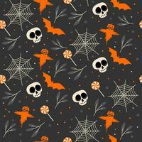 buio Halloween senza soluzione di continuità modello con spaventapasseri e ragno netto vettore