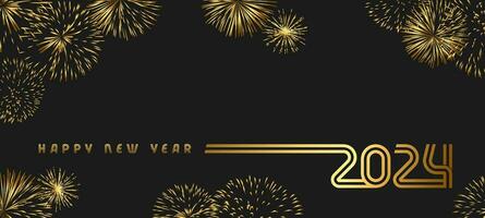 allegro Natale e contento nuovo anno 2024 congratulazioni con d'oro fuochi d'artificio. vacanza sfondo. saluto carta vettore