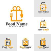 impostato di cibo regalo logo design vettore. regalo cibo logo design modello illustrazione vettore