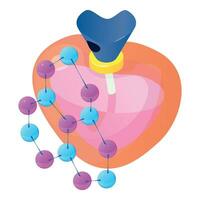 profumo icona isometrico vettore. forma cuore bottiglia di profumo e molecola simbolo vettore