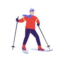 uomo sciare nel inverno stagione. piatto design illustrazione vettore
