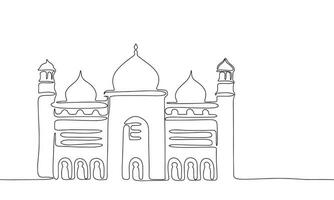 Arabo edificio uno linea continuo. moschea linea arte. schema religione, Arabo costruzione. vettore illustrazione.