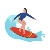 donna fare surf illustrazione. piatto design illustrazione vettore