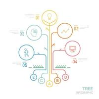 Infografica albero diagramma modello per attività commerciale. sequenza temporale 5 passo frecce livello, marketing dati, presentazione vettore infografica.