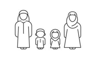 Arabo famiglia linea icona impostare. musulmano le persone, uomo e donna con bambini. Islam bambini, ragazza e ragazzo. vettore
