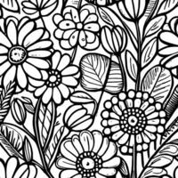 astratto nero e bianca monocromatico disegnato a mano fiori struttura modello scarabocchio vettore illustrazione