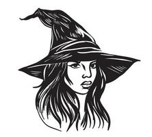 testa di strega nel cappello Halloween schizzo vettore illustrazione