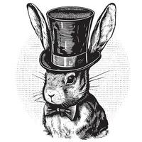 Sig coniglio nel superiore cappello e completo da uomo ritratto schizzo mano disegnato nel scarabocchio stile vettore illustrazione