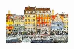 copenhagen Danimarca acquerello mano disegnato illustrazione isolato su bianca sfondo vettore