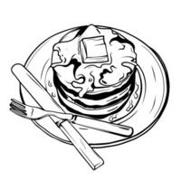 Pancakes, pasticcini, dolci, gustoso prima colazione nel il vettore grafica Vintage ▾ pancake disegno. mano disegnato monocromatico cibo illustrazione. grande per menù, manifesto o etichetta.