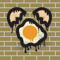 fritte uovo graffiti con spray dipingere su mattone parete sfondo vettore