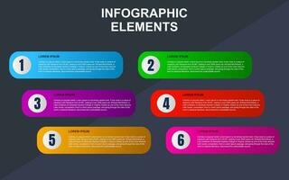 Infografica modello design con 6 passi. Infografica design per presentazioni, striscioni, infografiche e manifesti vettore