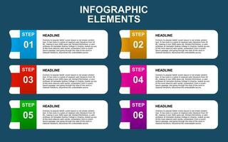 Infografica modello design con 6 passi. Infografica design per presentazioni, striscioni, infografiche e manifesti vettore