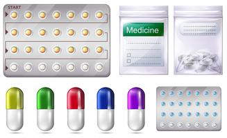 Un set di medicine e prescrizione vettore