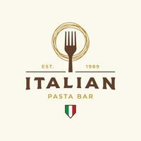 italiano spaghetti logo modello design con forchetta e pasta. logo per ristorante, attività commerciale e culinario. vettore