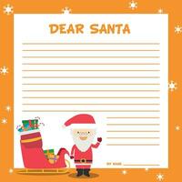 Santa Claus lettera modello vettore illustrazione per Natale volta, con bambino carattere, slitta e regali.