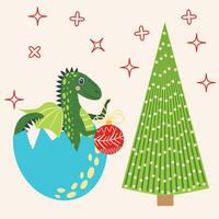 Natale carta con carino verde Drago. anno di il Drago 2024, Cina vettore