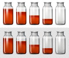 Set di liquido rosso in bottiglia vettore