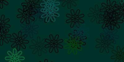 struttura di doodle di vettore blu chiaro, verde con fiori.