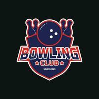 bowling club logo design modello con emblema per sport squadra bowling vettore