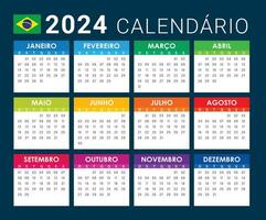 2024 anno brasiliano calendario vettore pieno modificabile, calendario eps