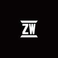 zw logo monogramma con modello di design a forma di pilastro vettore