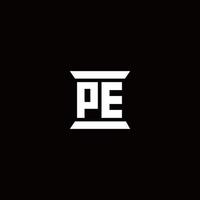 pe logo monogramma con modello di design a forma di pilastro vettore