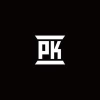 pk logo monogramma con modello di design a forma di pilastro vettore