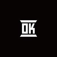 ok logo monogramma con modello di design a forma di pilastro vettore