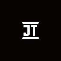 jt logo monogramma con modello di design a forma di pilastro vettore