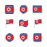 set di icone della bandiera della corea del nord vettore