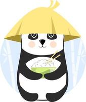 panda divertente con un piatto di riso vettore