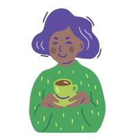 personaggio femminile dei cartoni animati con una tazza di tè vettore