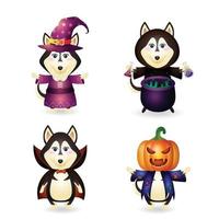 simpatico lupo con la collezione di personaggi di halloween in costume vettore