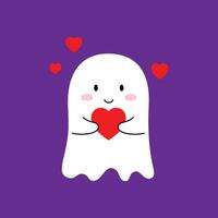 cartone animato Halloween kawaii fantasma stringendo un' cuore vettore