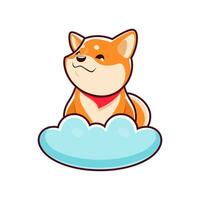 cartone animato carino animale domestico shiba inu cane un' su un' soffice nube vettore