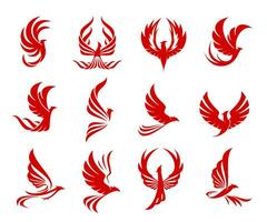 rosso Fenice uccello icona con fuoco Ali e piume vettore