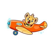cartone animato carino Leone bambino animale personaggio su aereo vettore