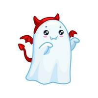 Halloween kawaii fantasma indossare rosso diavolo corna vettore