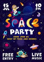 bambini spazio festa volantino. divertente astronauta e alieno vettore