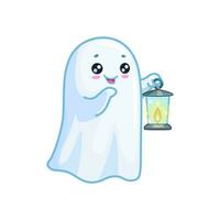 Halloween kawaii fantasma personaggio con illuminato lanterna vettore