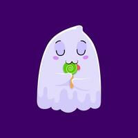 cartone animato carino Halloween fantasma leccata un' lecca-lecca vettore