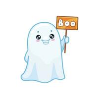 Halloween kawaii fantasma personaggio hold fischio bandiera vettore