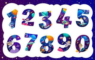 cartone animato spazio numeri, divertente matematica e astronomia vettore