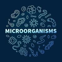 microrganismi vettore microrganismi concetto schema blu il giro bandiera con micro organismi schema segni