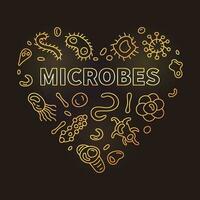 microbi vettore scienza concetto schema colorato cuore sagomato bandiera o illustrazione con batteri linea segni