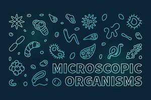 microscopico organismi vettore microbiologia concetto linea blu orizzontale bandiera - microrganismo illustrazione